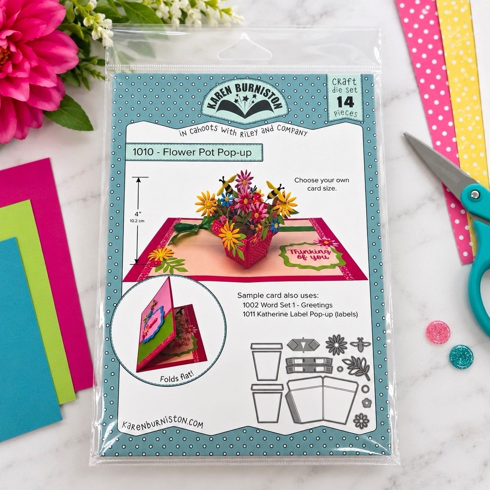 Karen Burniston 1010 Flower Pot Pop-up 14 Piece Paper Craft Cutting Die Set NIP